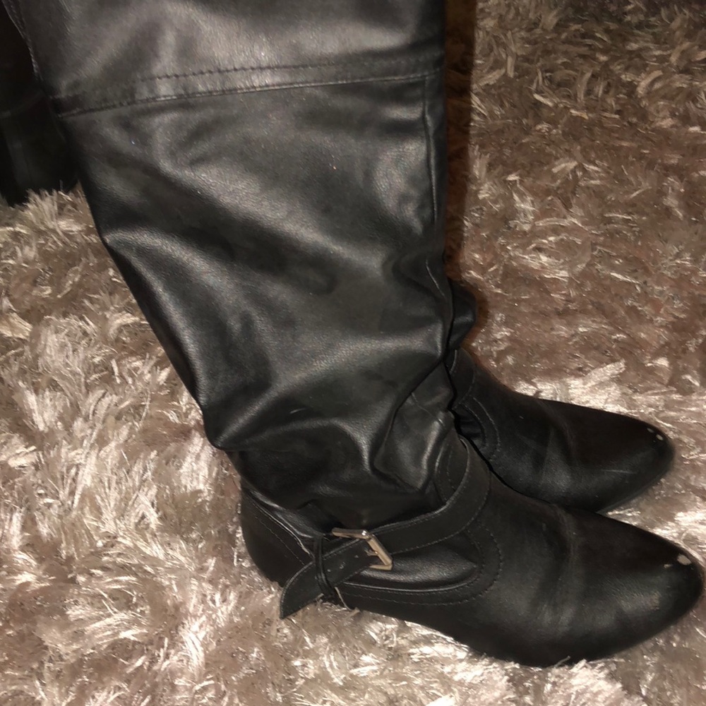 Black faux leather boots